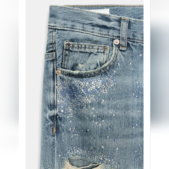 ZARA TRF RIPPED WIDE LEG RHINESTONE JEANS - Picture 3 of 3